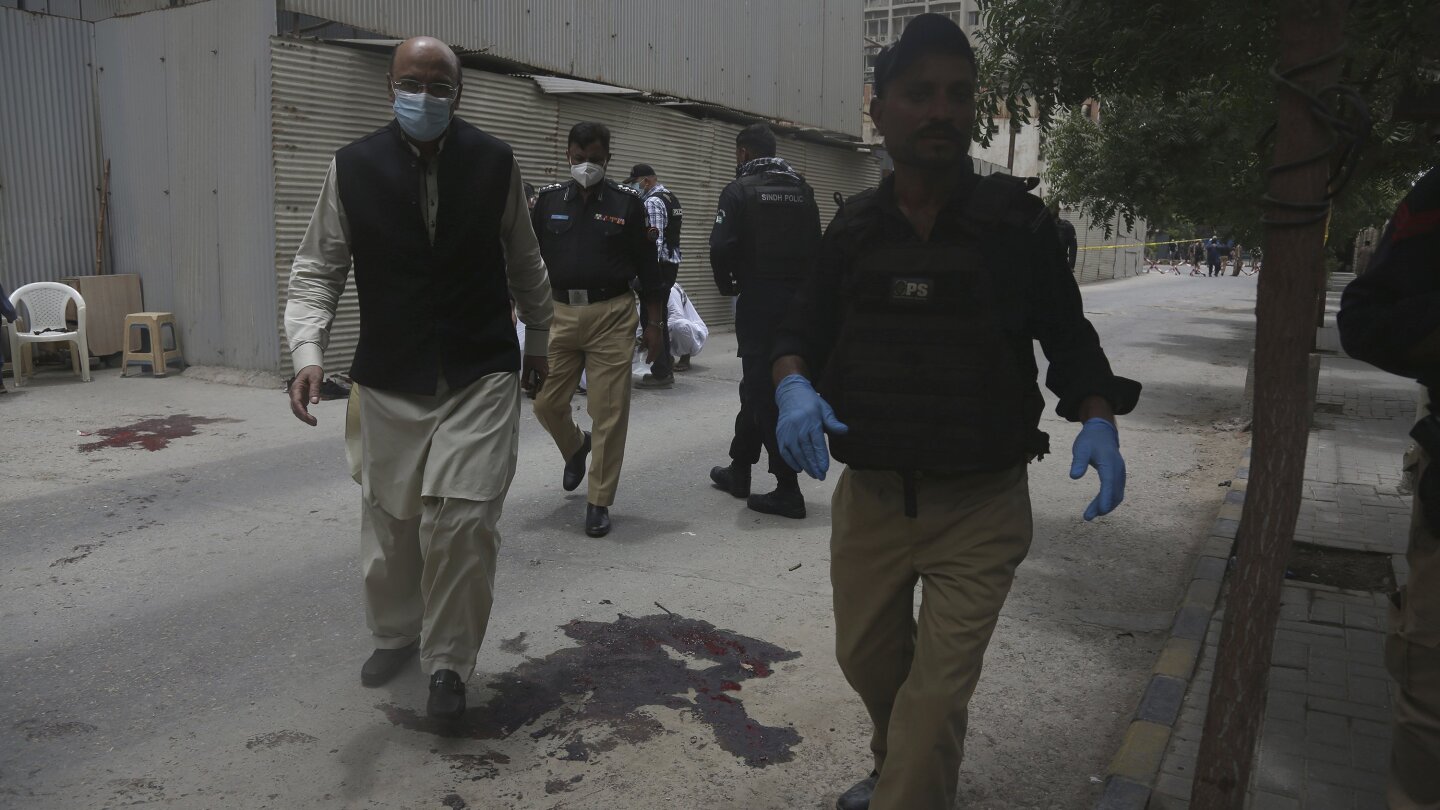 AP's tweet card. KARACHI, Pakistan (AP) — Militants attacked the stock exchange in the Pakistani city of Karachi on Monday, killing at least three people — two guards and a policeman, according to police.