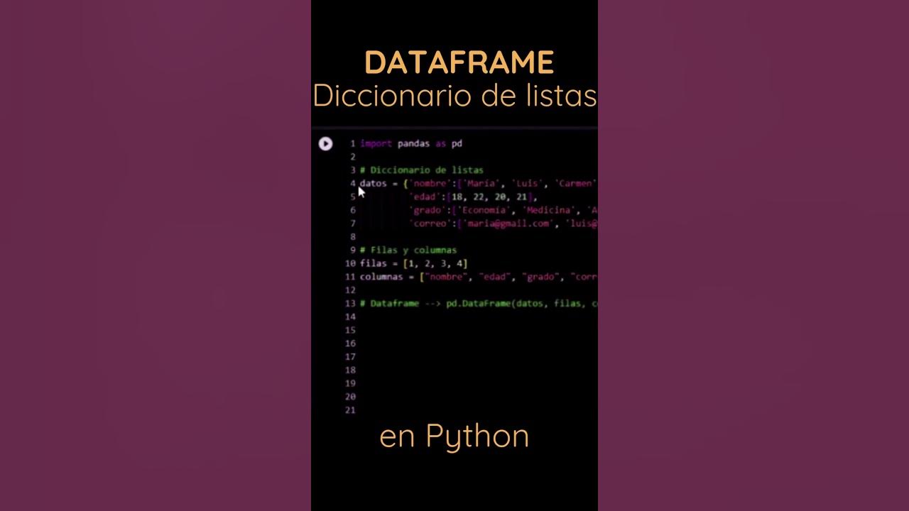 DiccionarioVe's tweet card. DATAFRAME a partir de un Diccionario de listas en Python #dataframe...