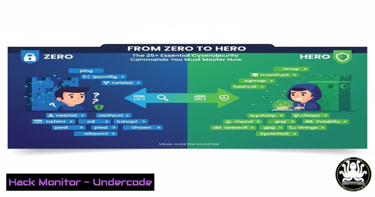 UndercodeUpdate's tweet card. From Zero to Hero: The 25+ Essential Cybersecurity Commands You Must Master Now - "Undercode Testing": Monitor hackers like a pro. Get real-time updates,