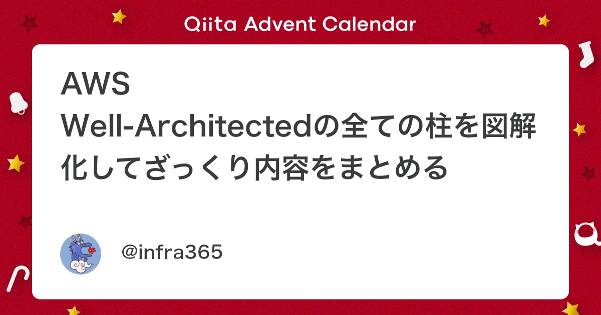 qiita_milestone's tweet card. 内容 AWSのベストプラクティス環境構築の指針としてWell-Architectedがあります。これらはホワイトペーパーにまとめられていますが、技術的な要素だけではなく、ビジネス的な観点、組織や運用プロセスに関する項目もあり、AWSの資格試験などを通して学習しただけでは内...