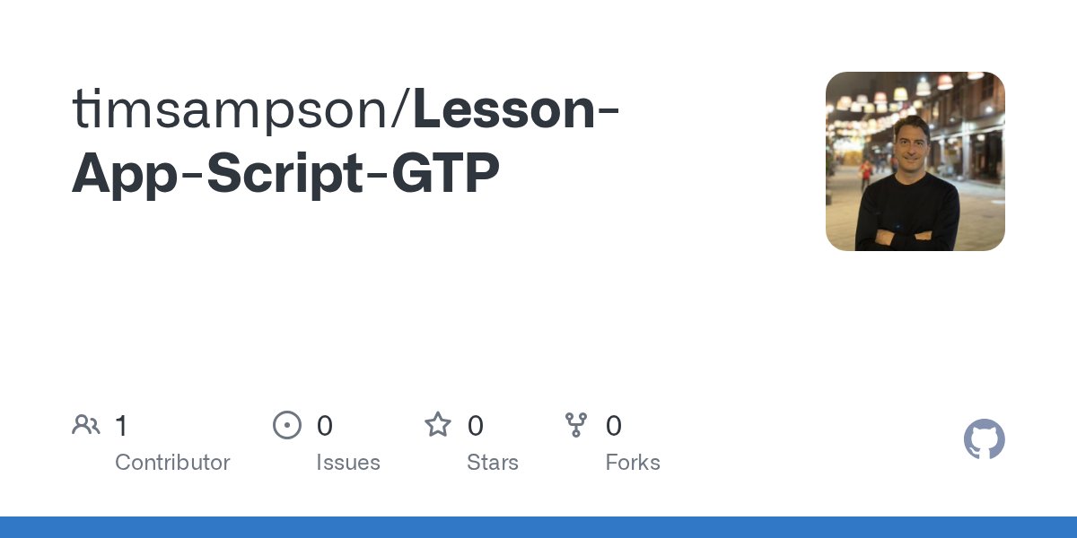 fullstackpanic's tweet card. Contribute to timsampson/Lesson-App-Script-GTP development by creating an account on GitHub.