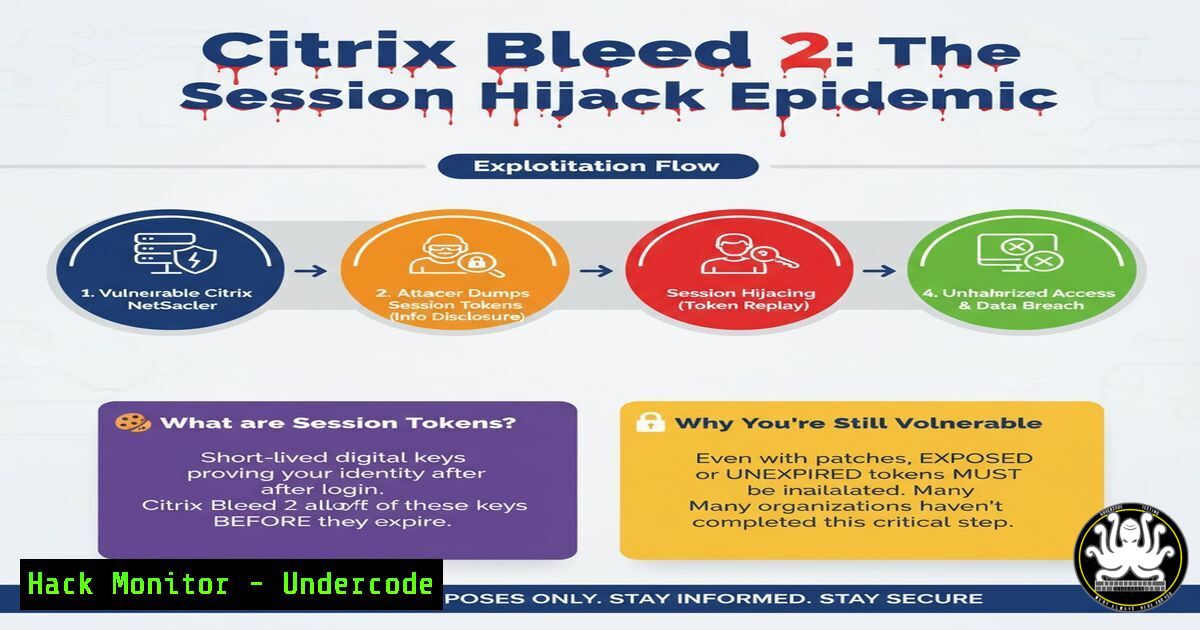 UndercodeUpdate's tweet card. CitrixBleed 2: The Session Hijack Epidemic You're Still Vulnerable To - "Undercode Testing": Monitor hackers like a pro. Get real-time updates, AI-powered