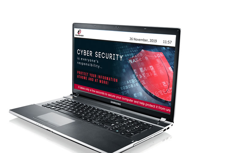 Sabercom's tweet card. Discover how digital signage boosts cybersecurity awareness, IT security training, and phishing prevention across your organisation.