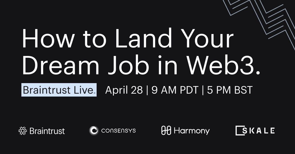 CoderIzac's tweet card. #braintrustlive looking forward to learning how to land a web3 Job.