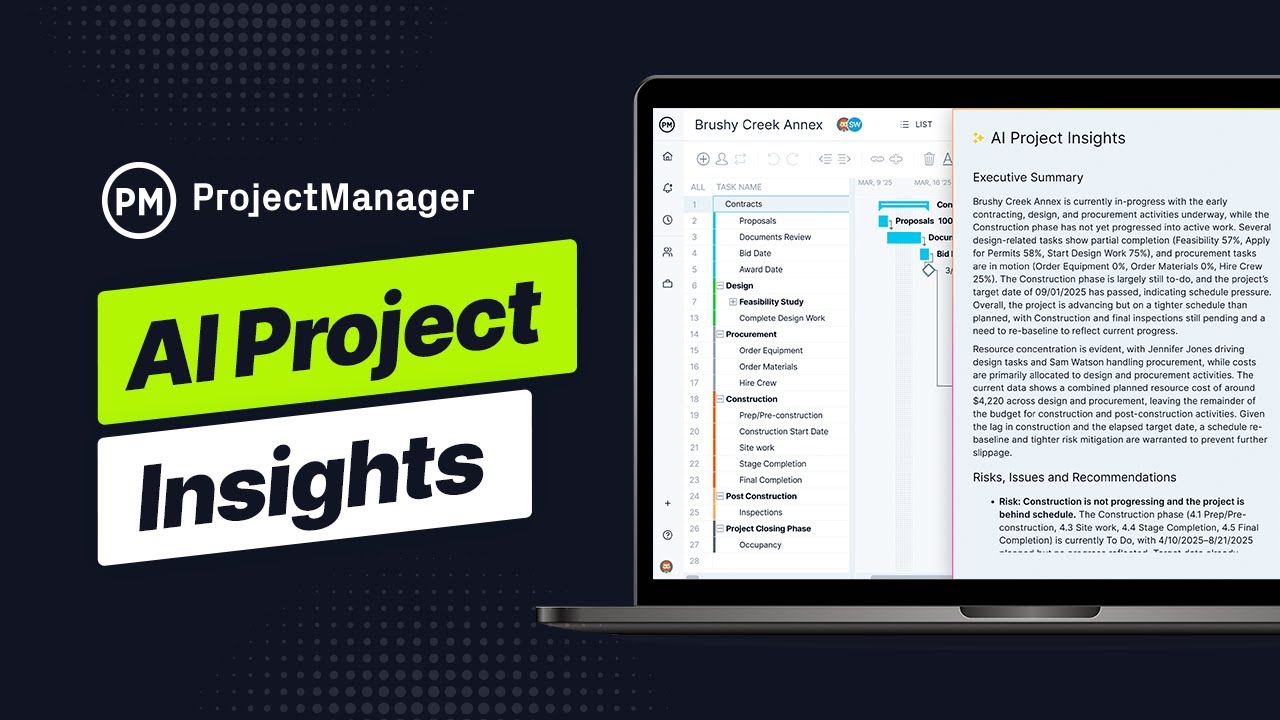 ProjectTips's tweet card. AI Project Insights, an AI Project Management Tool by ProjectManager