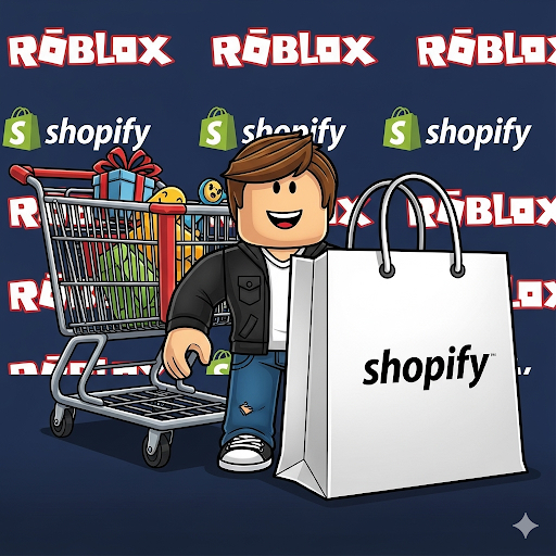 RobloxHelp_Blog's tweet card. Descubra como a nova parceria entre Roblox e Shopify vai permitir a compra de produtos físicos dentro do metaverso, unindo o mundo real e o virtual. Fique por dentro de todas as novidades.