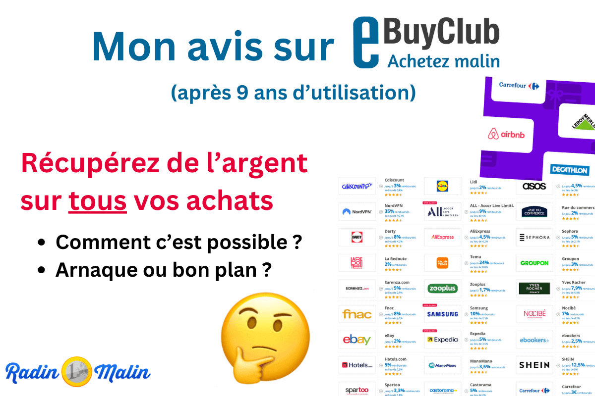 RadinMalinBlog's tweet card. eBuyClub : avis sur ce site qui vous reverse de l'argent sur vos achats : comment est-ce possible ? >> Repartez avec 8€ <<