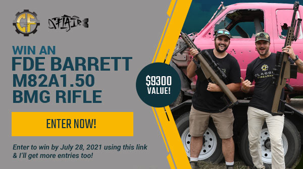 UnixCompiler's tweet card. Win An FDE Barrett M82A1 .50 BMG Rifle w/ Trijicon Credo HX 4-16x50 Scope