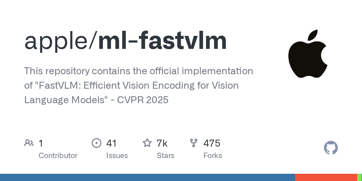 iOSDev_Swift's tweet card. This repository contains the official implementation of "FastVLM: Efficient Vision Encoding for Vision Language Models" - CVPR 2025 - apple/ml-fastvlm