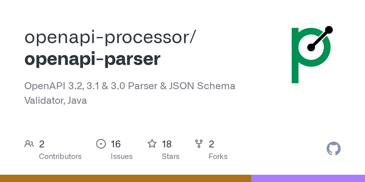 OpenApiProcess's tweet card. OpenAPI 3.2, 3.1 & 3.0 Parser & JSON Schema Validator, Java - openapi-processor/openapi-parser