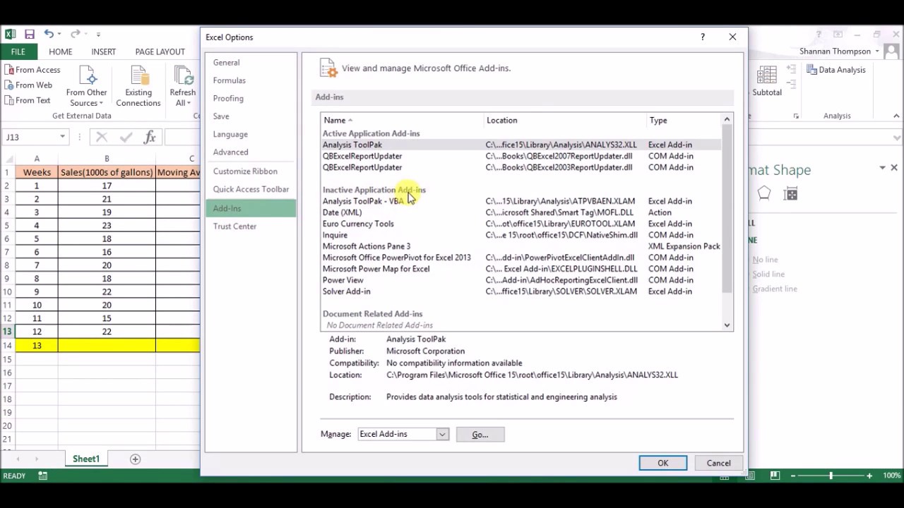 LearnExcel2012's tweet card. Forecasting in Excel - Moving Average