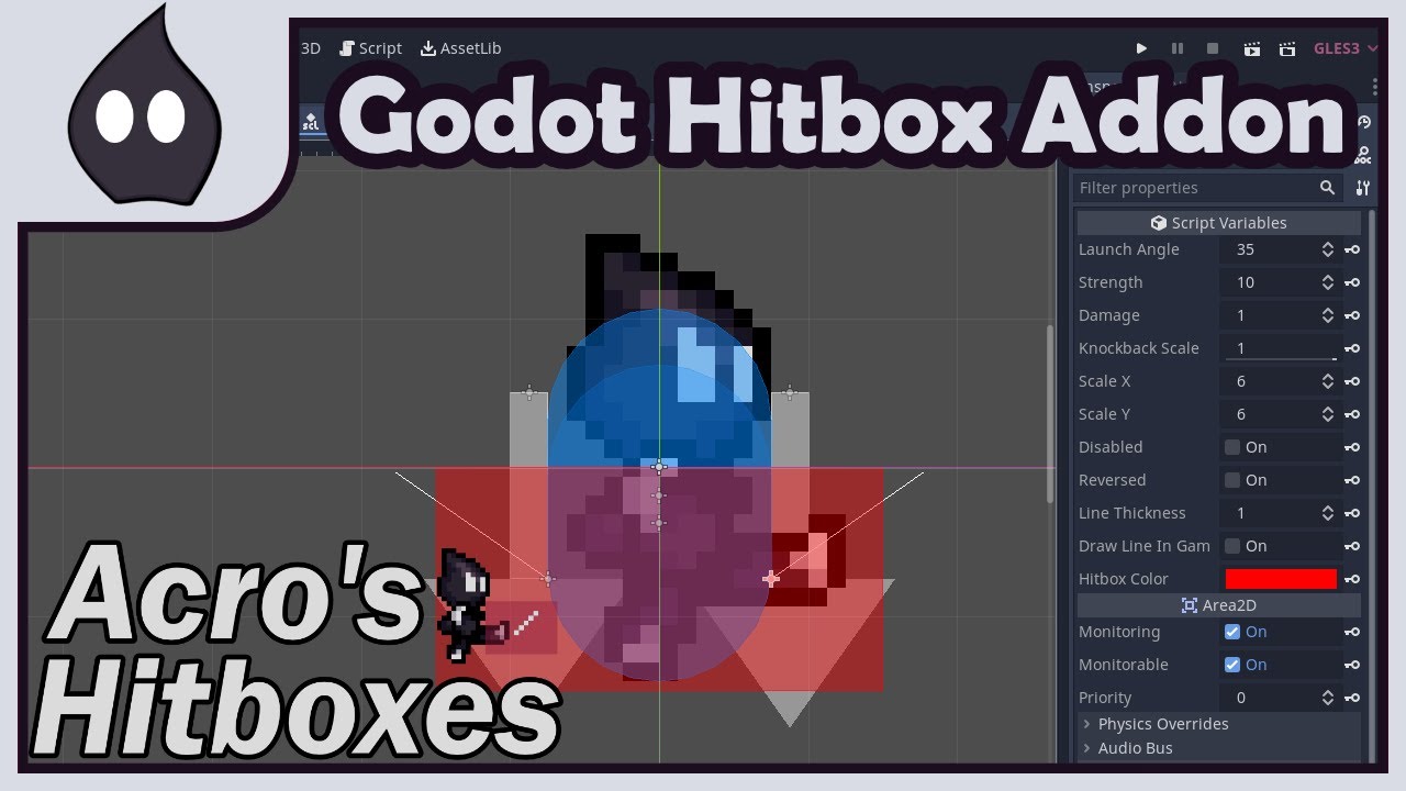AcroProjects's tweet card. NEW Custom Hitbox Node For GODOT - Acro's Hitboxes