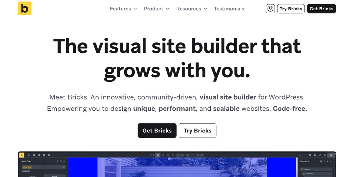 TripleDubMedia's tweet card. Meet Bricks. An innovative, community-driven, visual site builder for WordPress.