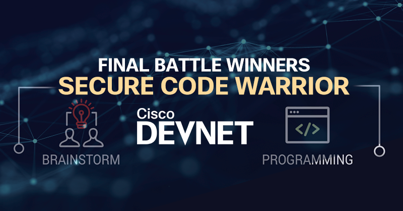 CiscoDevNet's tweet card. Meet the three winners of the Secure Code Warrior tournament held during Cisco DevNet Create 2021.