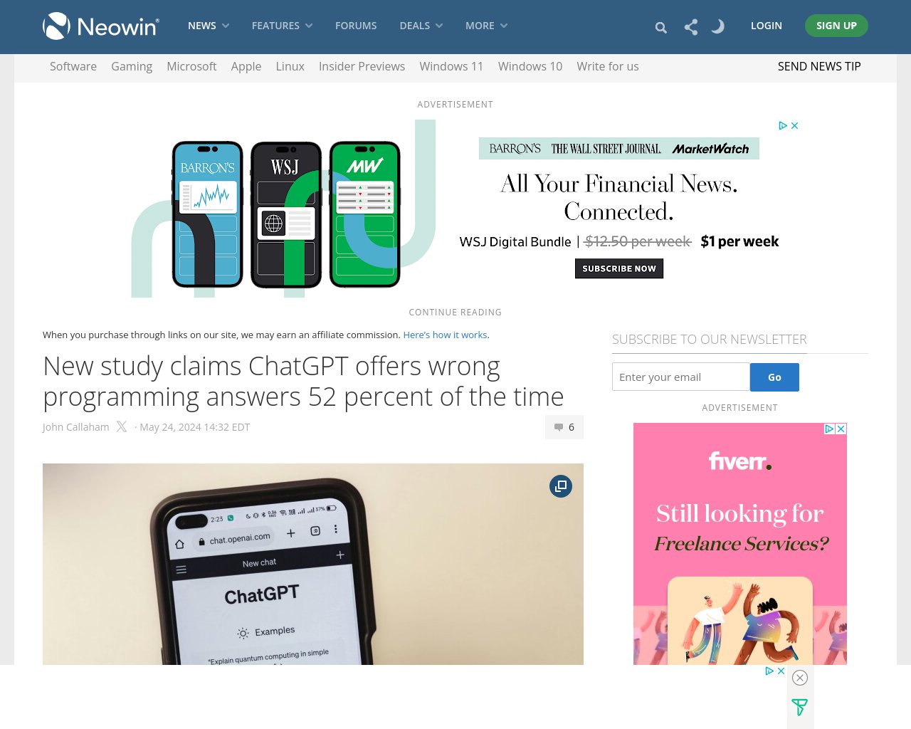 managetech_inc's tweet card. ChatGPTを含む生成AIチャットボットがプログラミングの質問に対して不正確な回答を提供する可能性がある P