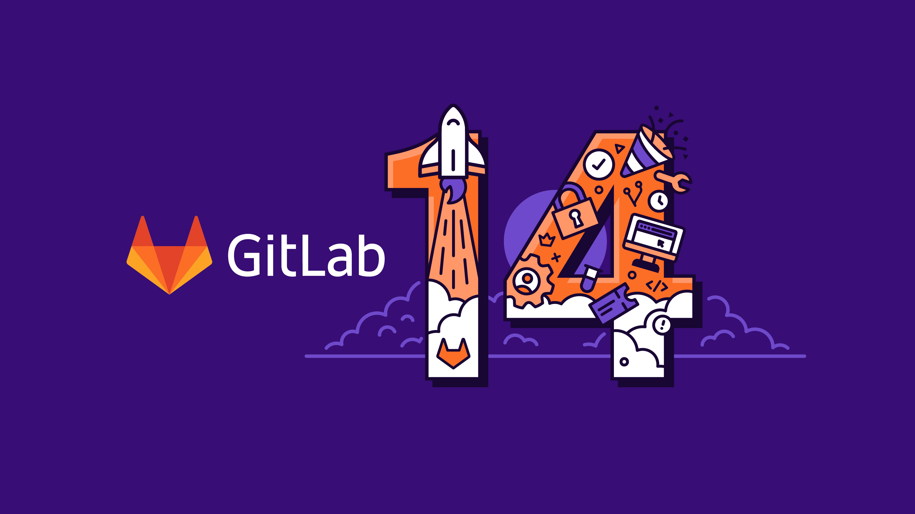gitlab's tweet card. GitLab 14 accelerates modern DevOps, bringing velocity with confidence, built-in security, and visibility into DevOps success.