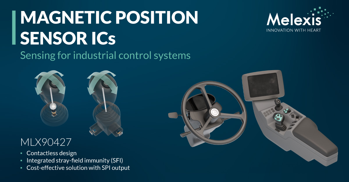 CIE_Magazine's tweet card. Melexis is broadening the use of the MLX90427, an embedded position sensor with SPI communication, to joystick and Human-Machine Interface (HMI) applications