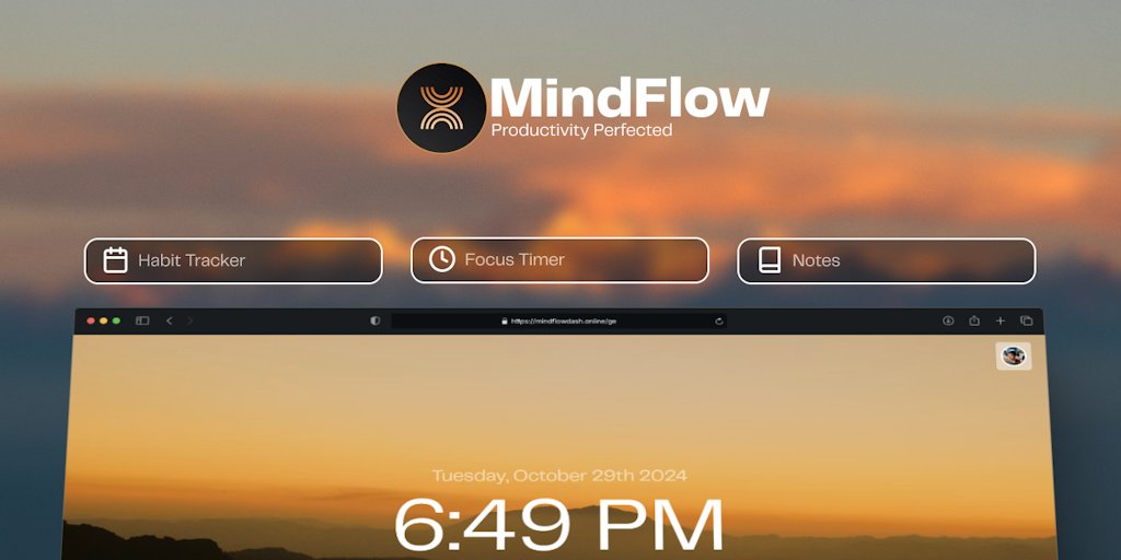 MindFlowDash's tweet card. Had enough of messy tabs and distractions? MindFlow turns every new tab into a productivity and inspiration powerhouse, keeping you focused, organized, and productive—all with a great-looking design...