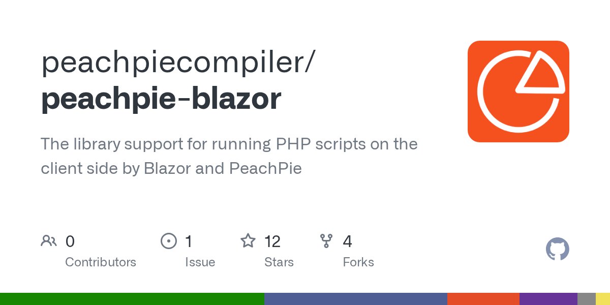 misekjakub's tweet card. The library support for running PHP scripts on the client side by Blazor and PeachPie - peachpiecompiler/peachpie-blazor