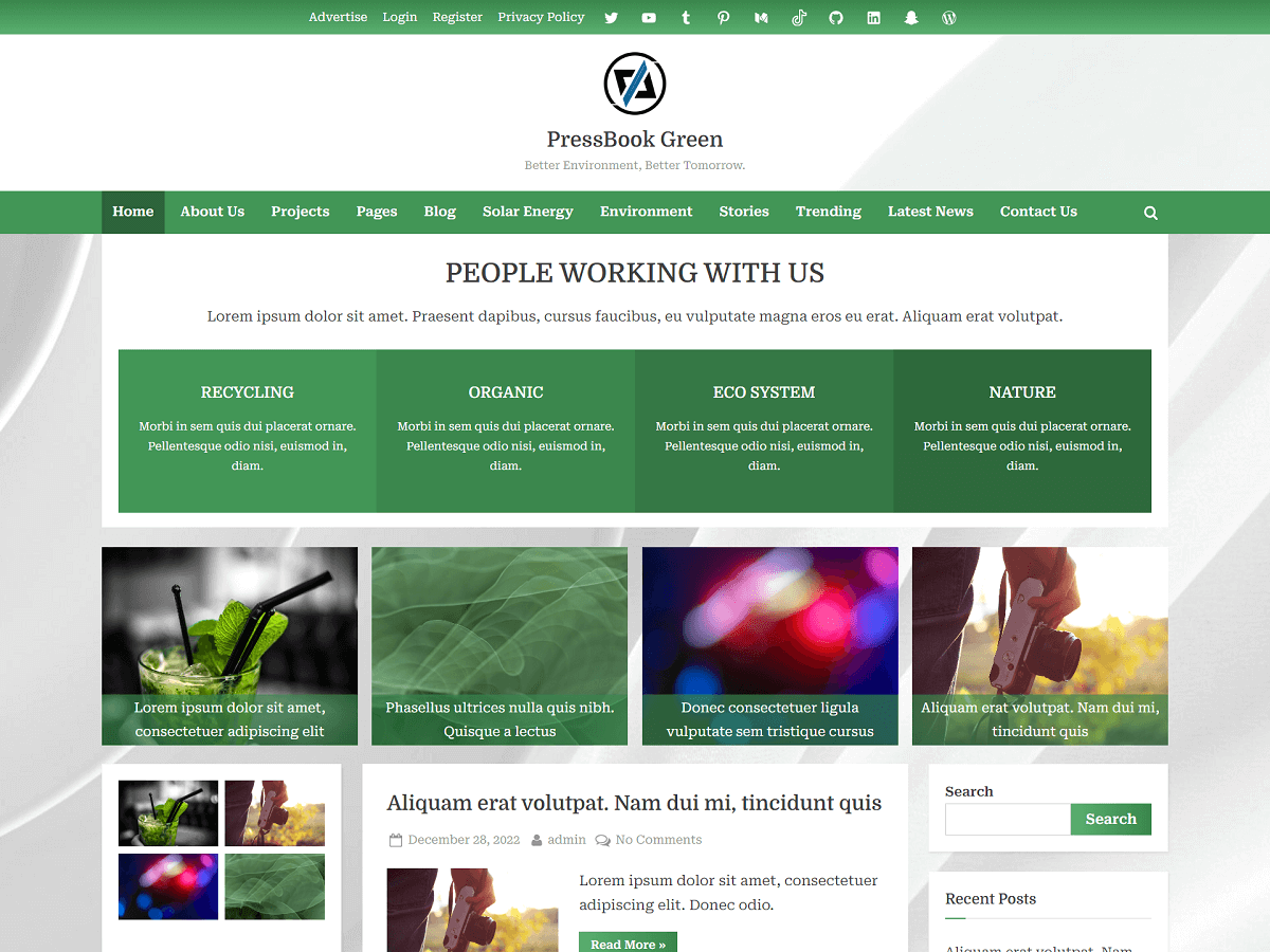 scriptstown's tweet card. PressBook Green is a clean WordPress theme for news, blogs, education, marketing, non-profits, ecological projects, and green businesses.