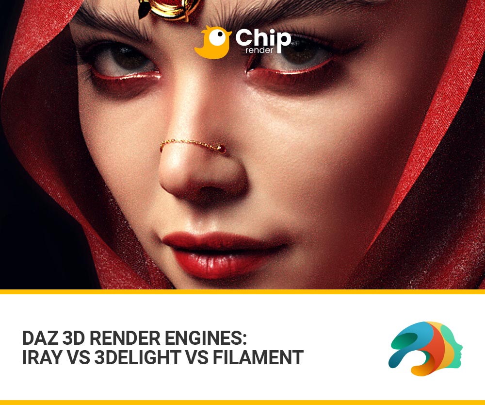 ChipRender's tweet card. You can't get beautiful renders without Daz 3D Render Engines. What's difference between Iray vs 3Delight vs Filament in Daz Studio?