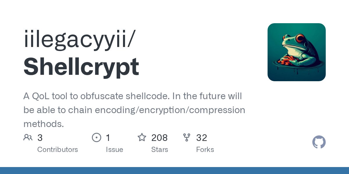 Dinosn's tweet card. A QoL tool to obfuscate shellcode. In the future will be able to chain encoding/encryption/compression methods. - iilegacyyii/Shellcrypt