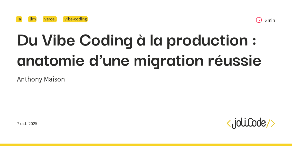 JoliCode's tweet card. Il y a quelques mois, j'ai ouvert par curiosité V0 car on avait besoin d'un CRM taillé pour notre réalité. Un outil visuel, simple et adapté à notre workflow, capable de gérer les comptes à