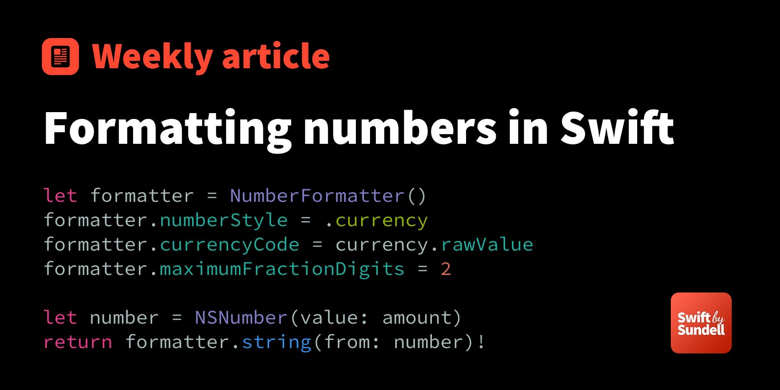 johnsundell's tweet card. Formatting numbers into human-readable strings can often be tricker than expected. Let’s explore why that is, and what kind of tools and techniques that can be good to keep in mind when formatting...