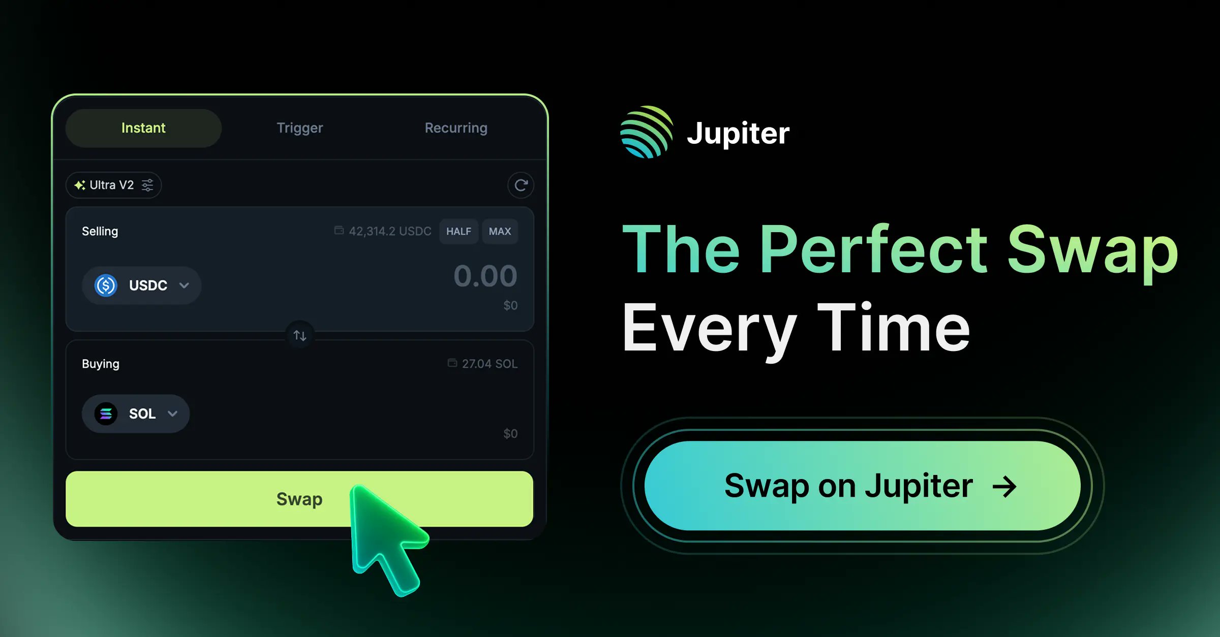 iOS_meme's tweet card. Swap tokens at the best price with Jupiter Ultra. Access deep liquidity, instant execution, and 10x lower fees.