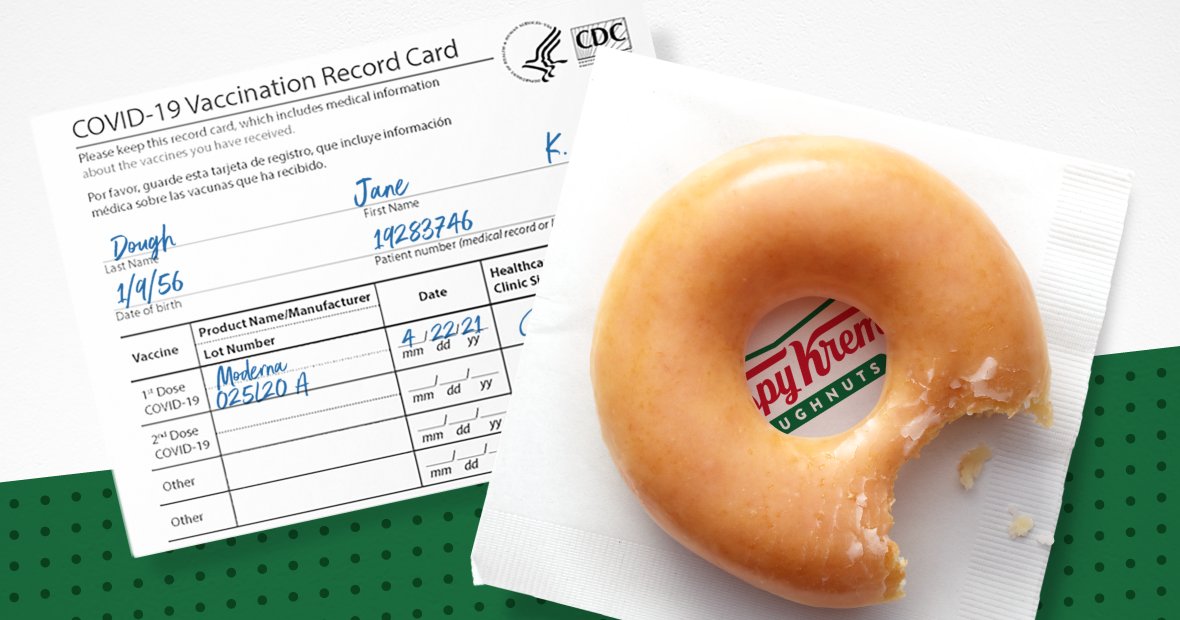 CBSNews's tweet card. And it's not just a one-time offer — vaccinated individuals can go back every single day and continue getting free doughnuts through all of 2021.