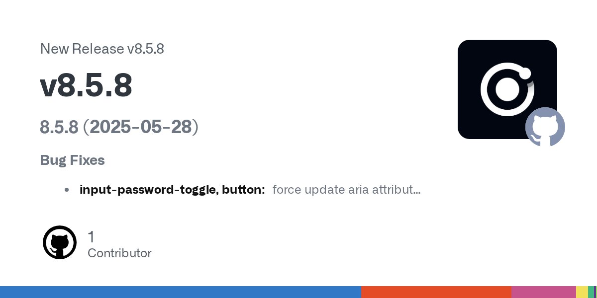 Ionicframework's tweet card. 8.5.8 (2025-05-28) Bug Fixes input-password-toggle, button: force update aria attributes (#30411) (4e38700)