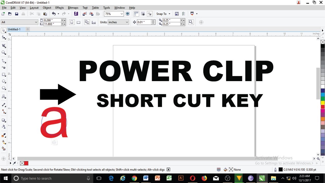 HowtoCorelDraw's tweet card. shortcut key of powerclip in coreldraw