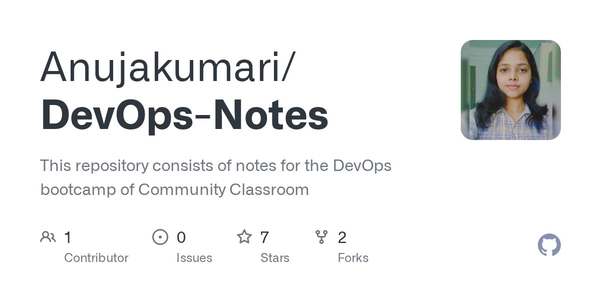 anuja6204's tweet card. This repository consists of notes for the DevOps bootcamp of Community Classroom - Anujakumari/DevOps-Notes