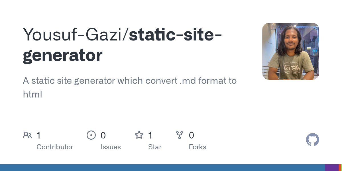 reedoy97's tweet card. A static site generator which convert .md format to html - Yousuf-Gazi/static-site-generator
