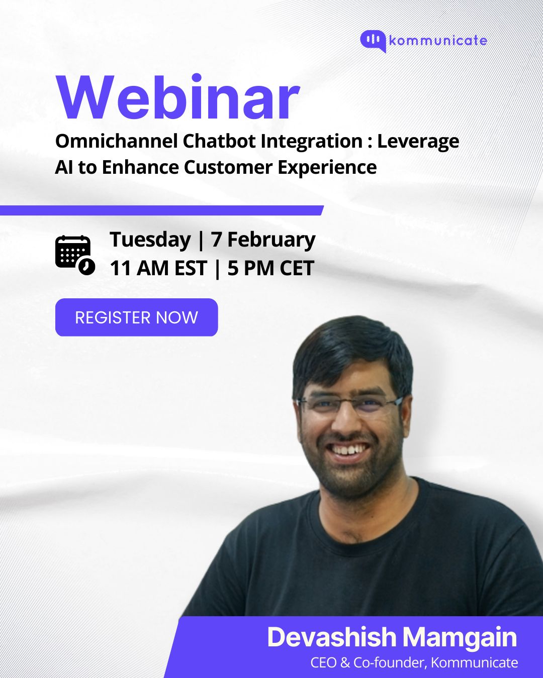 iamdheerajdani's tweet card. Want to automate your large number. of customer queries? join our webinar tomorrow on omnichannel chatbot integration. #chatbots #webinar #artificialintelligence #kommunicate