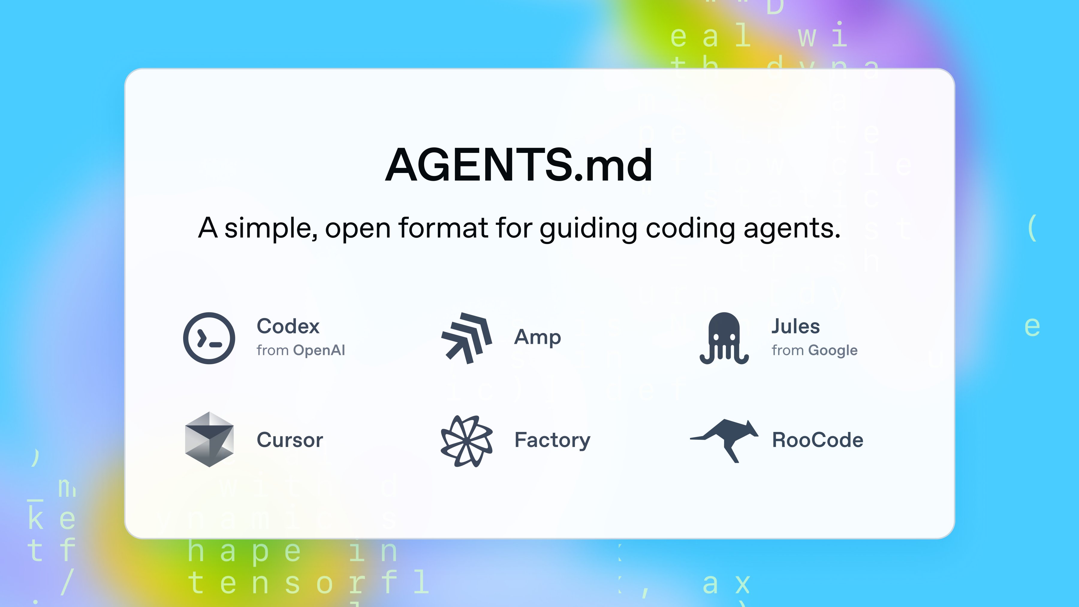antonioleivag's tweet card. AGENTS.md is a simple, open format for guiding coding agents. Think of it as a README for agents.