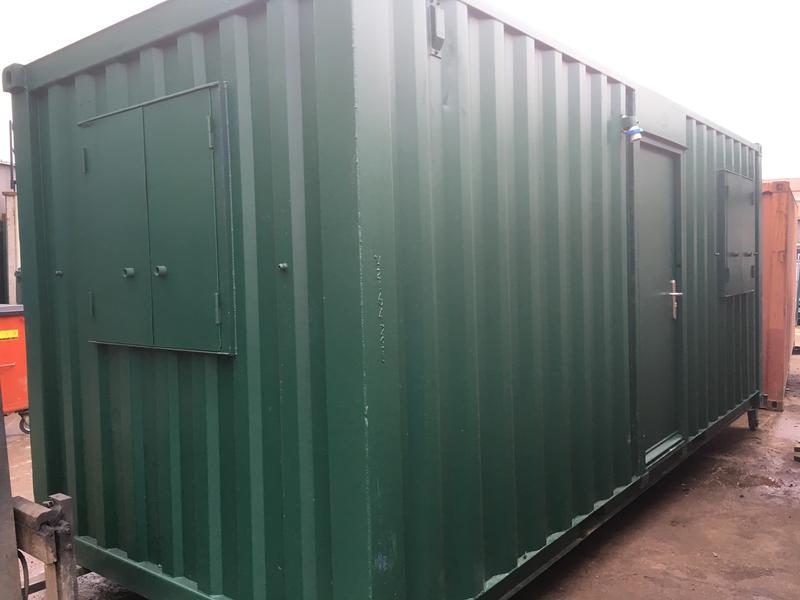 ModConCT2018's tweet card. *ModCon Cabin Trader Ltd* FOR SALE 20' x 8' Secondhand Open Plan Office (Converted Shipper) 1no Kirncroft Door, 2no Windows c/w steel shutters, Fork Tunnels, Painted Dark Green Cream/Beige wall...