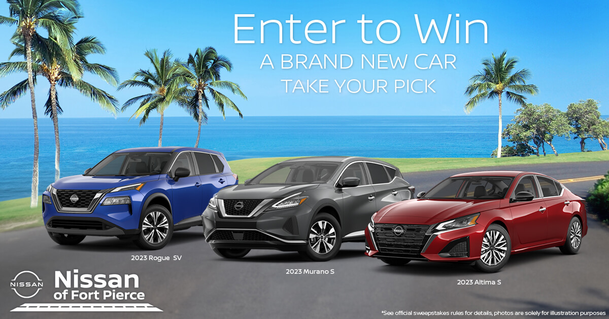 Cynthiafischio2's tweet card. Hey, #NissanFt_Pierce peeps, I just entered to Win my choice of a #Rogue, #Murano or #Altima from @NissanFt_Pierce! You can Enter to Win the #sweepstakes here: