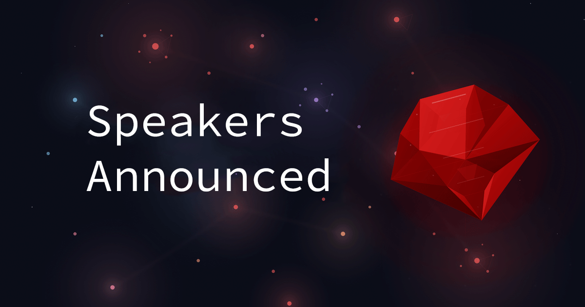 RubyWorldConfEN's tweet card. Speakers Announced