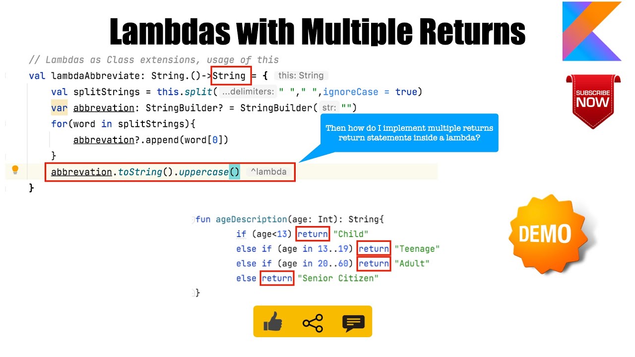 anilvdeshpande's tweet card. Lambdas with Multiple returns | Ignoring Paramter : Kotlin Fundamen...