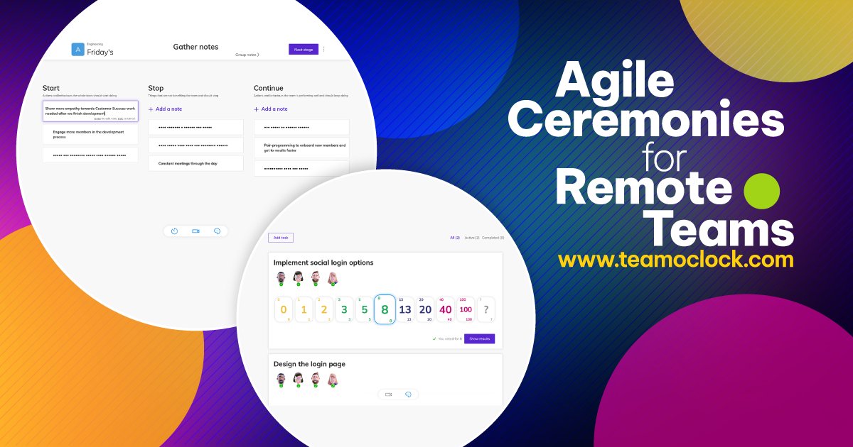 team_oclock's tweet card. Agile Meetings for Remote and Hybrid teams. Integrates with Slack, Microsoft Teams, Jira, Linear, Asana, and Basecamp. Start for free today!