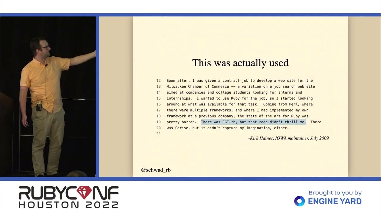 ShopifyEng's tweet card. RubyConf 2022: Ruby Archaeology: Forgotten web frameworks by Nick...