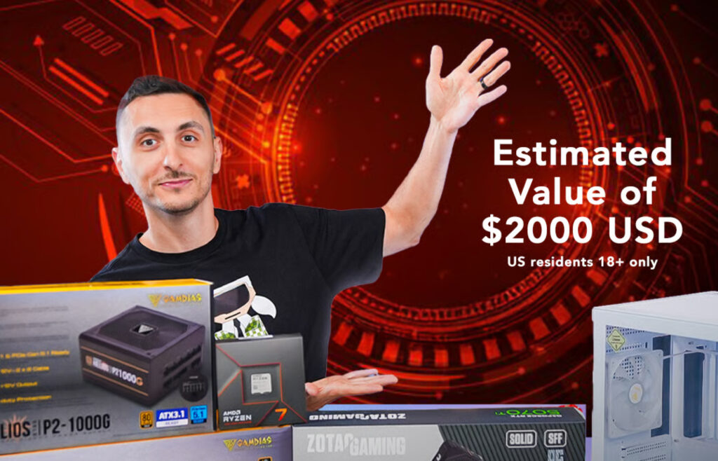 XtrmLeafy's tweet card. Enter for a chance to win this epic gaming PC built by TechSource! Thanks to our friends at ZOTAC for supporting this project. 🫶