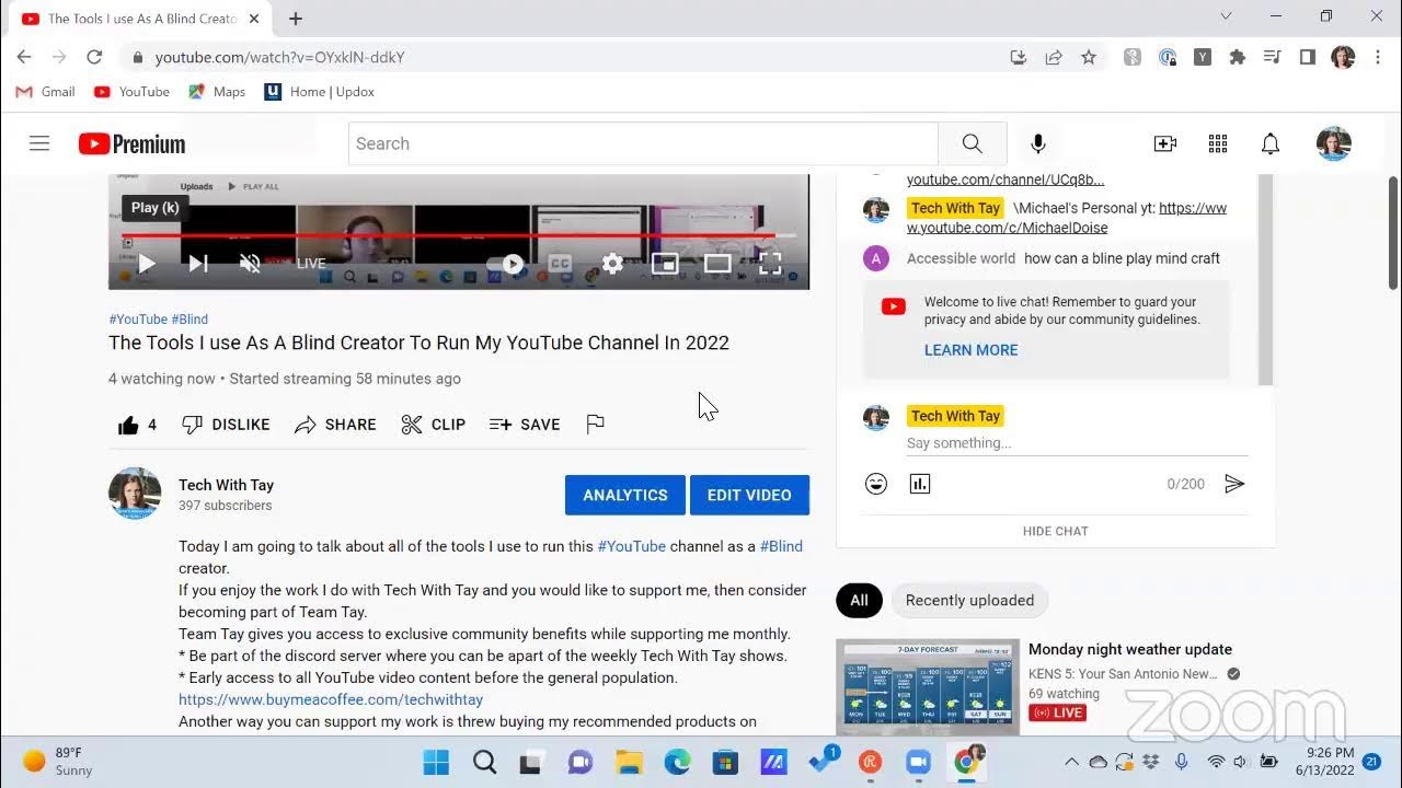 tayarndt's tweet card. The Tools I use As A Blind Creator To Run My YouTube Channel In 2022