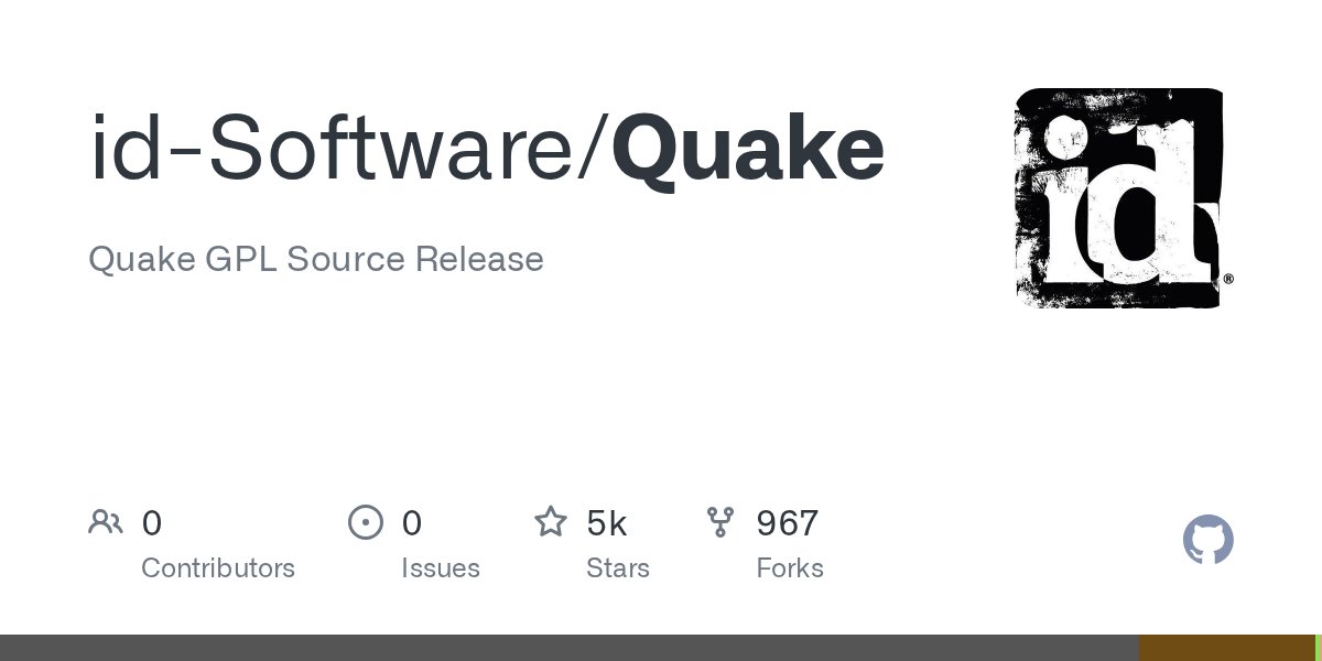 Gplusplus's tweet card. Quake GPL Source Release. Contribute to id-Software/Quake development by creating an account on GitHub.