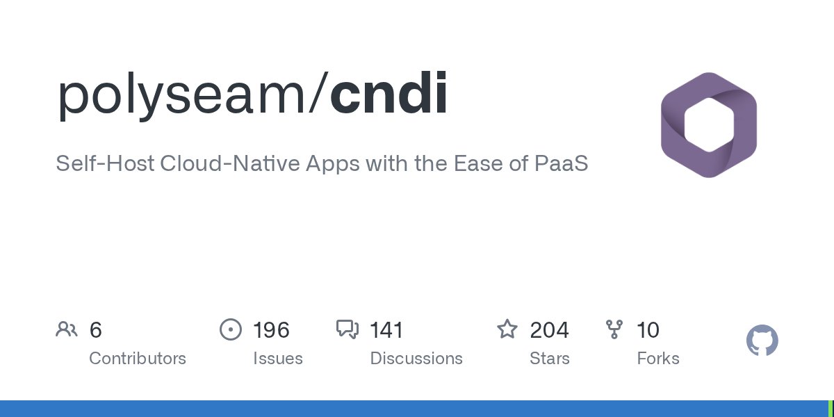 Polyseam's tweet card. Self-Host Cloud-Native Apps with the Ease of PaaS. Contribute to polyseam/cndi development by creating an account on GitHub.