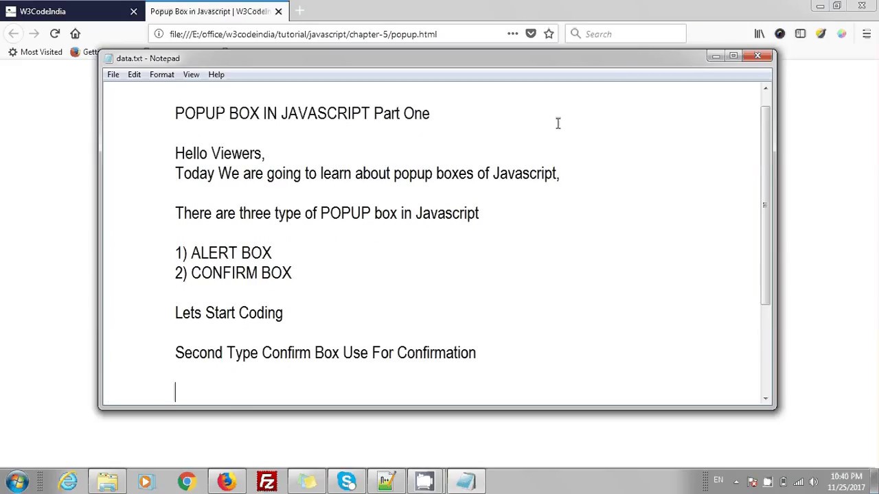 w3codeindia's tweet card. POPUP Box In Javascript part one