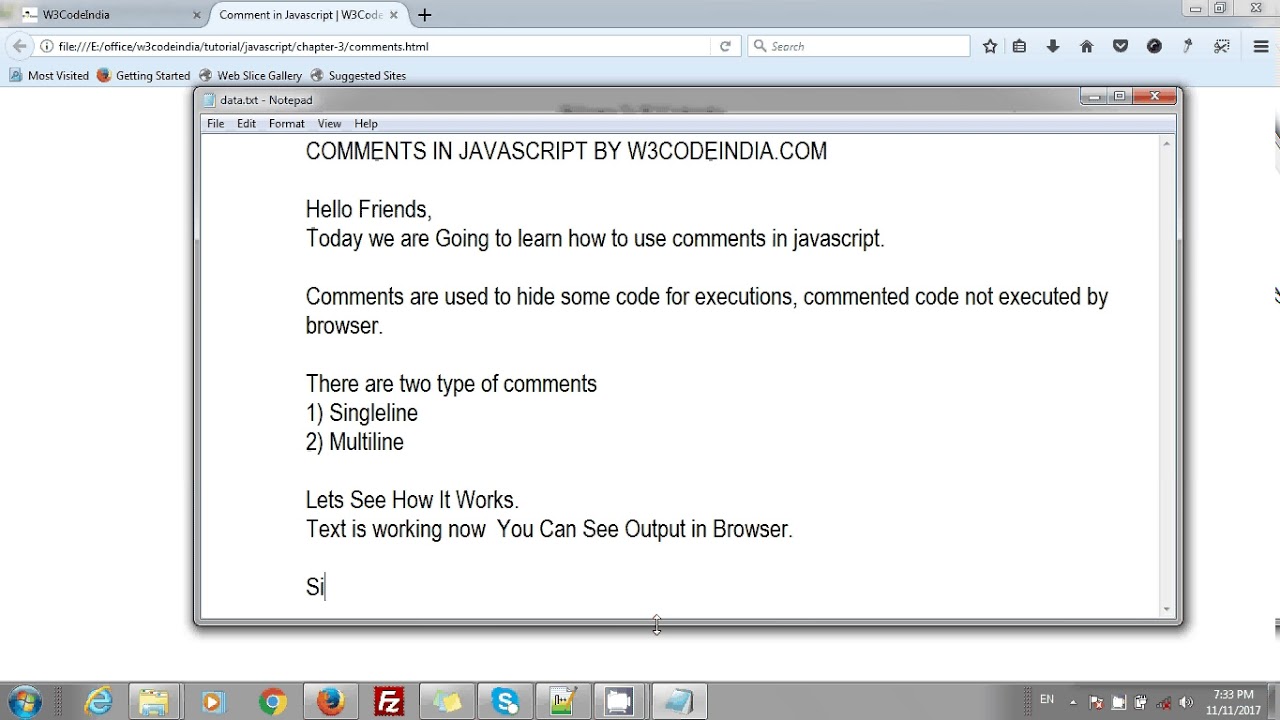 w3codeindia's tweet card. Comments in Javascript