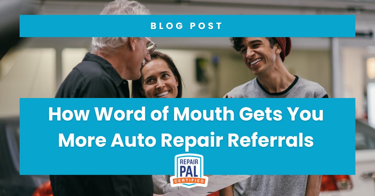RepairPal's tweet card. Boost auto repair referrals with word-of-mouth marketing. Learn proven strategies to turn happy customers into your best promoters!