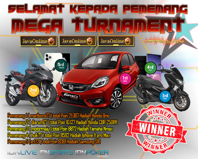 javaonline88's tweet card. SELAMAT KEPADA PEMENANG MEGA TURNAMEN TRIWULAN JAVAONLINE GROUP (JAVAONLINE77, JAVAONLINE88, JAVAONLINE99)  Pemenang 1 ( marlboro07 ) total ...
